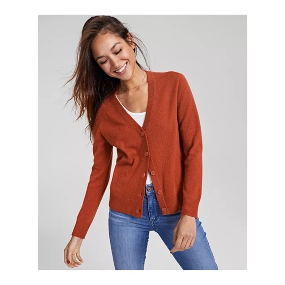 Charter Club 100% Cashmere Cardigan in Bronze Pecan NWT - Picture 1 of 5
